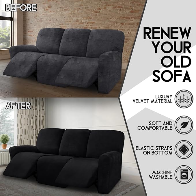ULTICOR Velvet 8-Pieces Recliner Sofa Covers Stretch Reclining Couch Covers