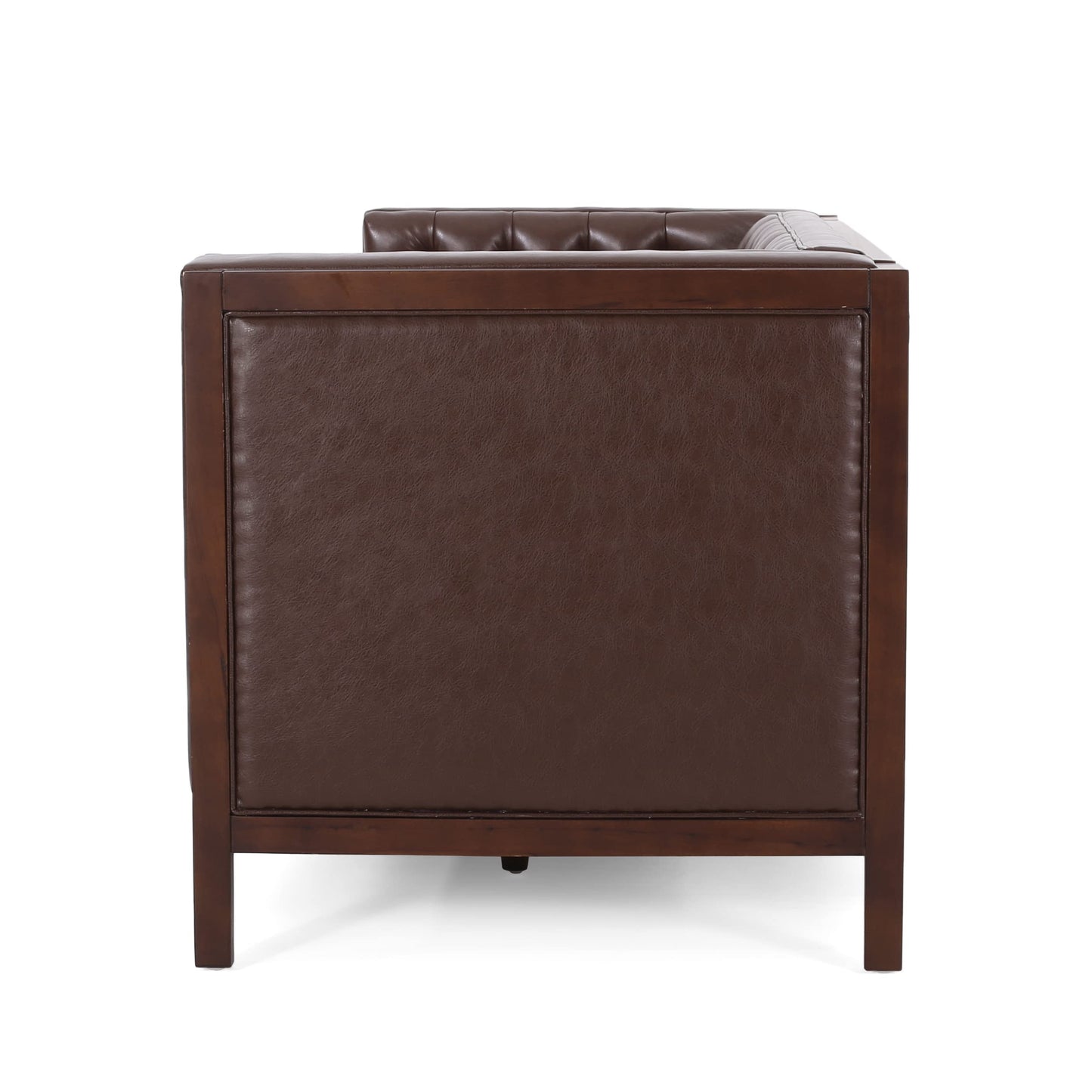 Merax 79 Inch Modern 3-Seater Sofa, Button Tufted Upholstered Couch with Tuxedo Arms & Rubberwood Frame, Low Profile Mid-Century Sofa for Living Room, Dark Brown