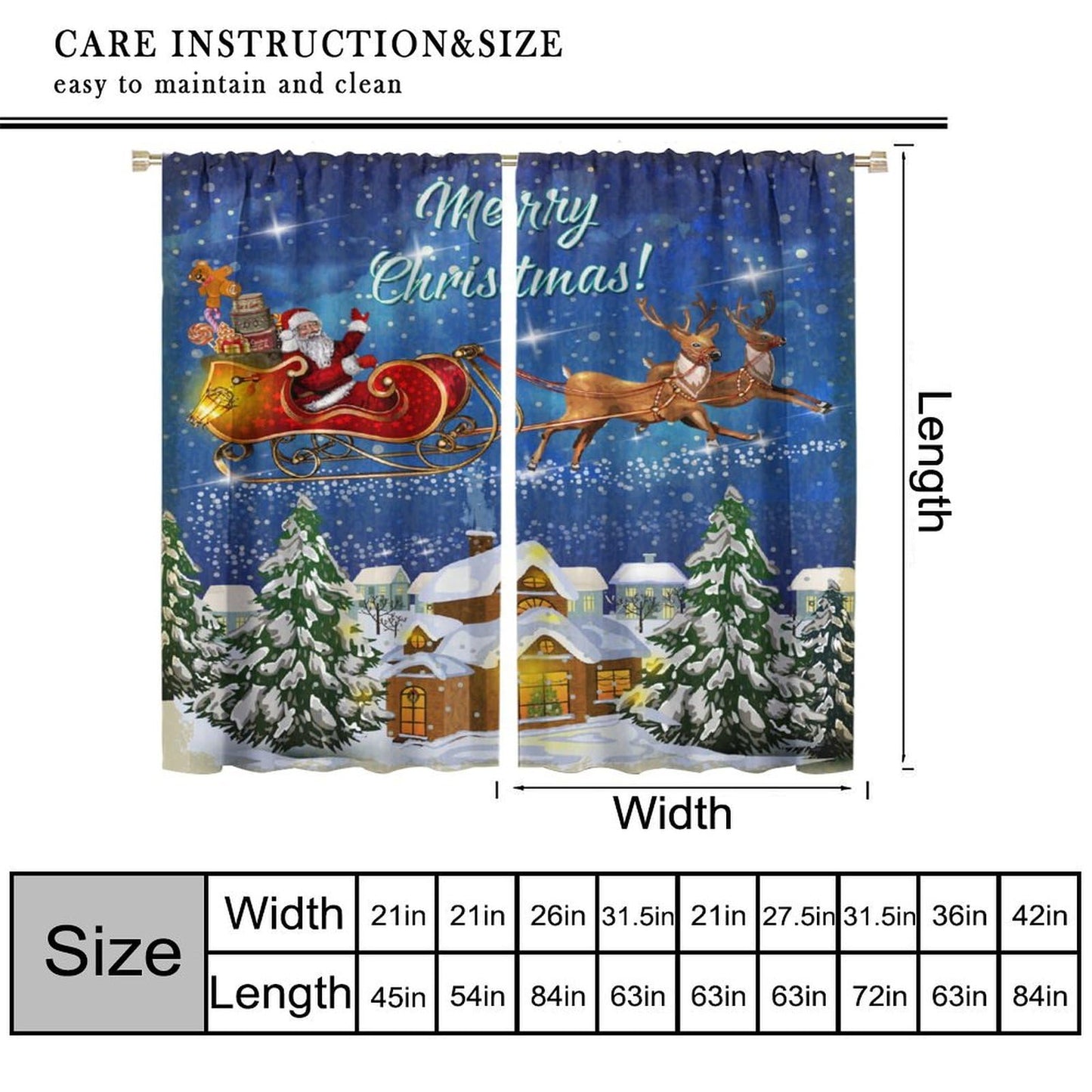 FengMingRui Christmas Curtains Santa Claus Sleigh Chimneys New Year Christmas Patterns Printed Window Treatment Bedroom Living Room Decoration Blackout Decor Window Drapes 52" W X 84" L