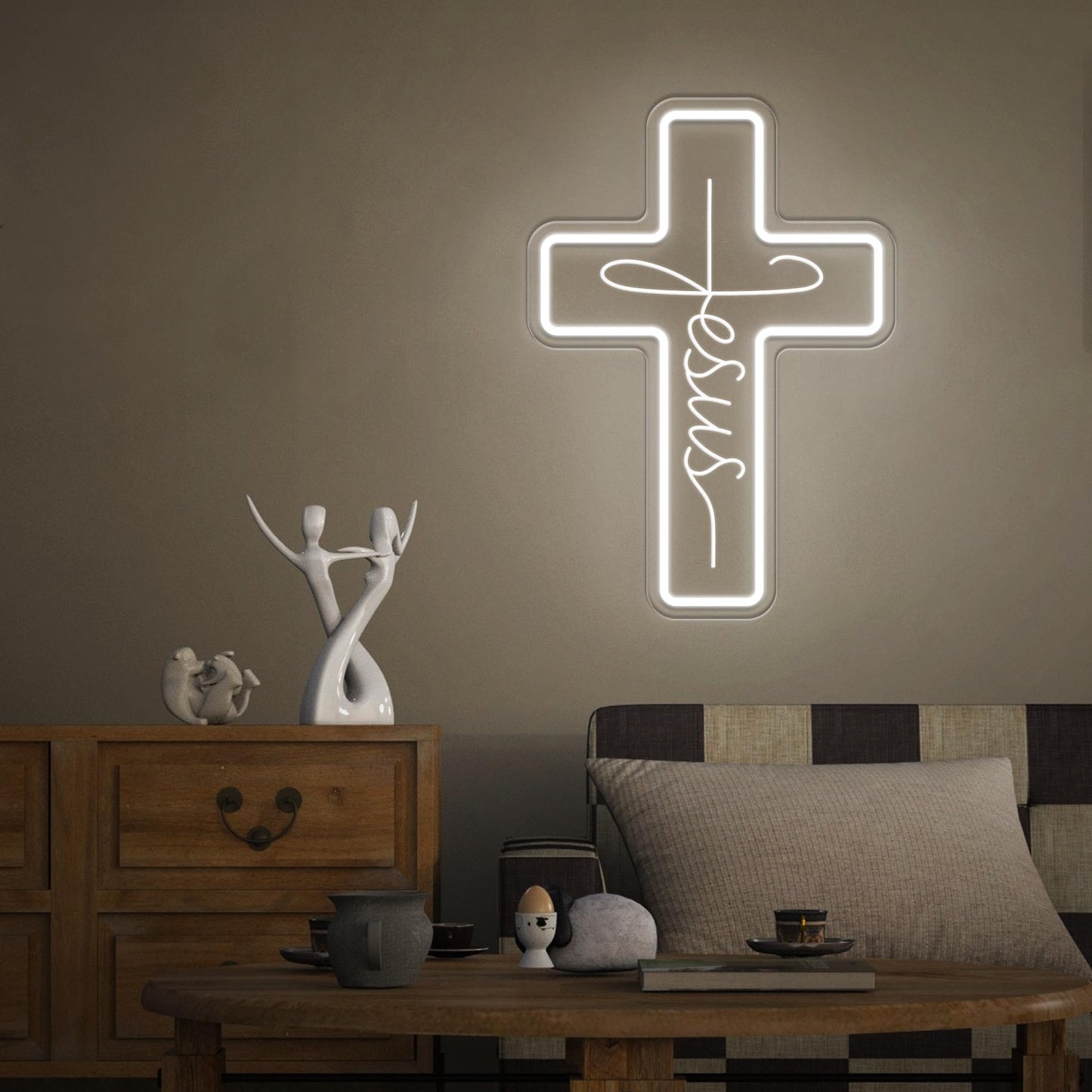 Jesus Cross Neon Signs, Dimmable LED Neon Lights for Wall Decor Bedroom Home Room Party Decor, Light Up Sign for Wedding Christmas Easter Celebrations New Year Gifts