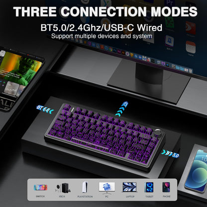 AULA F75 Pro Wireless Mechanical Keyboard,75% Hot Swappable Custom Keyboard with Knob,RGB Backlit,Pre-lubed Reaper Switches,Side Printed PBT Keycaps,2.4GHz/USB-C/BT5.0 Mechanical Gaming Keyboards