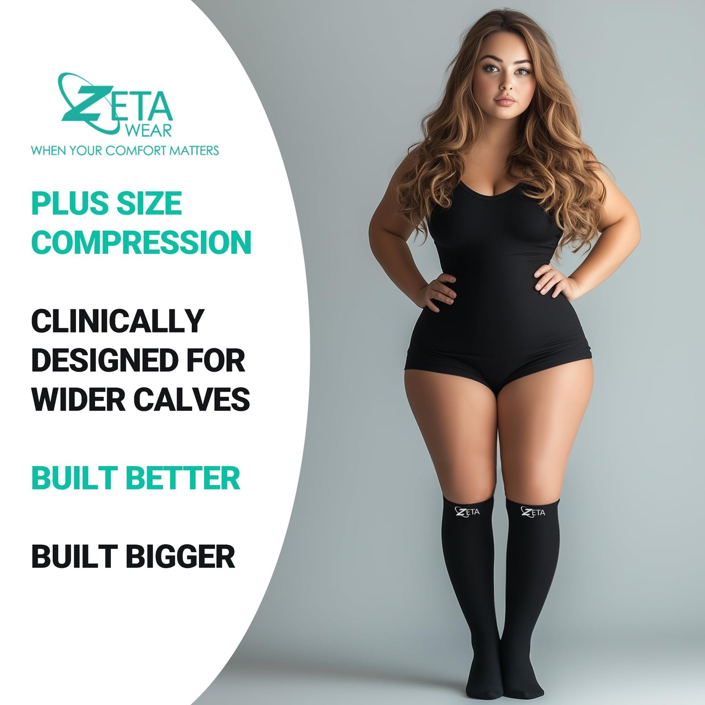 Zeta Wear Plus Size Support Leg Sleeve - Wide Calf Compression, Great for Travel & Flights, Women Love Its Amazing Fit, Cotton-Rich Comfort & Soothing Relief, 1 Pair, 3XL, Nude