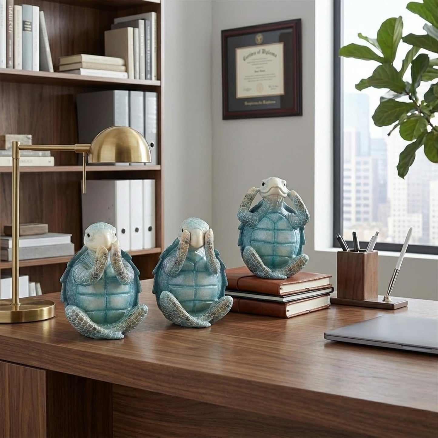 Turtle Sculpture 3-Piece Set Coastal Home Decor Turtle sculptures are perfect for bathrooms, offices, bookshelves, display shelves, coffee tables, or beach-themed decor in any room of your home.