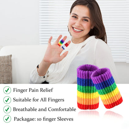 EDNYZAKRN Finger Compression Sleeves Support, Finger Protectors Cots for Arthritis Swelling Basketball Sport, Breathable Elastic (10, Rainbow, One Size)
