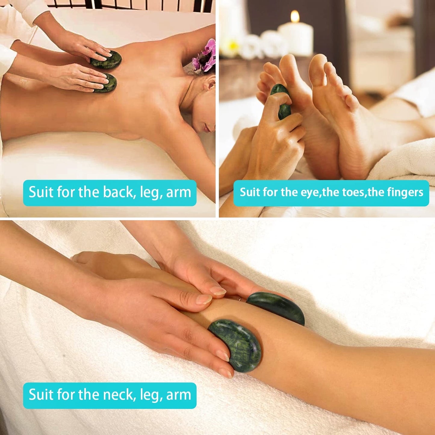 Windfulogo 16Pcs Large Hot Massage Stones Set Natural Green Jade Heated Warmer Stone for Spa Massage 776834