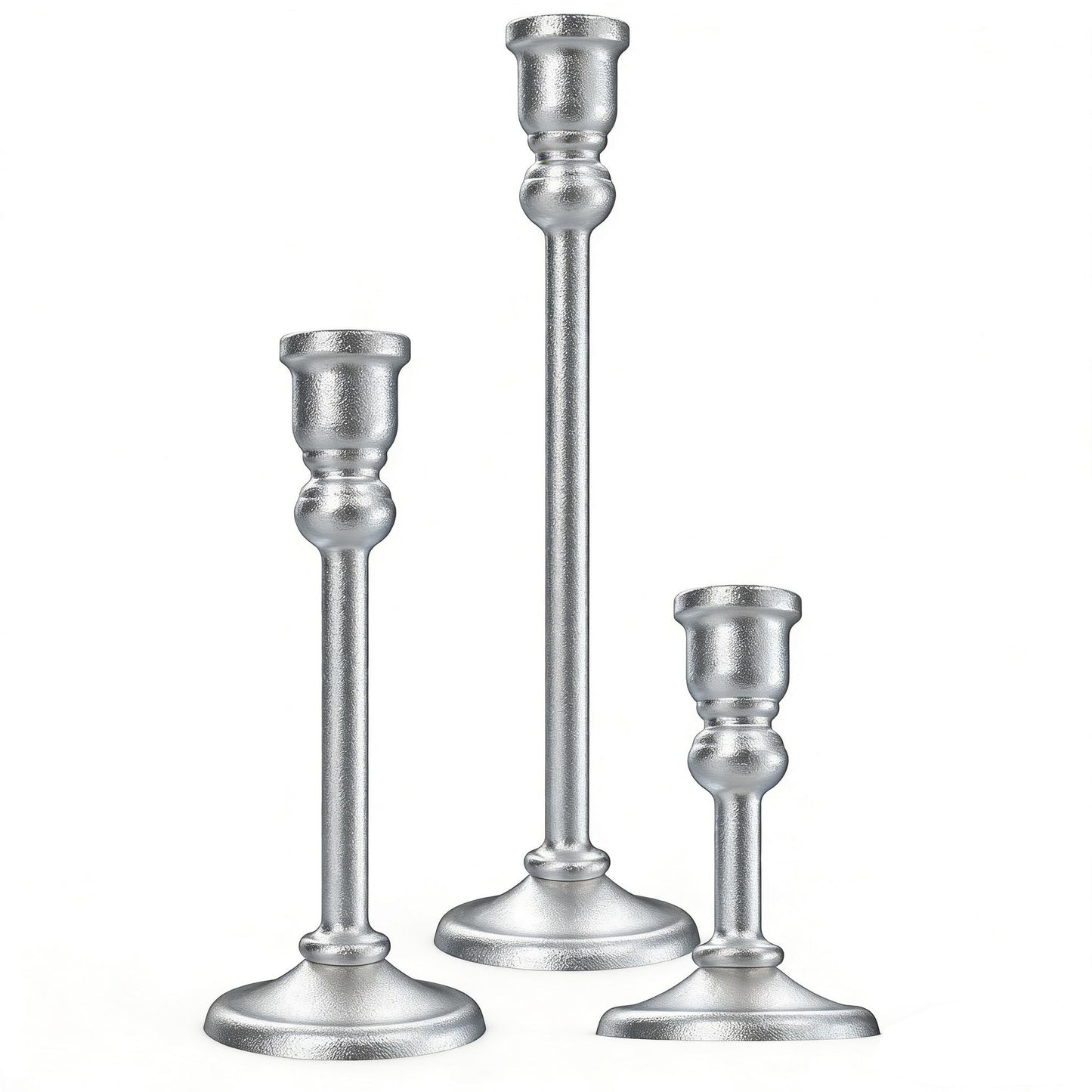 Candlestick Holders Taper Candle Holders Set of 3, Golden Candlestick Holders Decorative Candle Stand, Tapered Candle Holders Set for Wedding, Dining Table, Home Decoration (Antique Silver)
