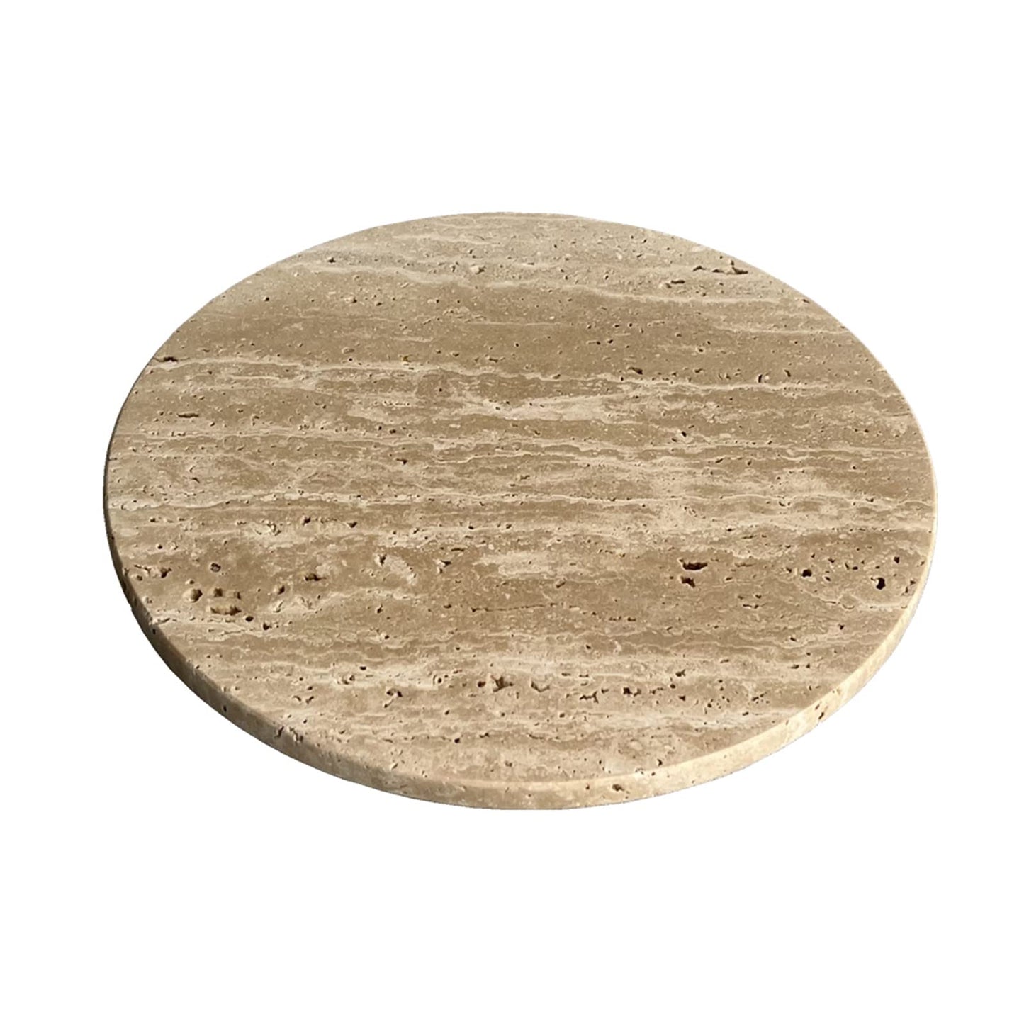 StonePlus Natural Round Marble Tray Smooth Pastry Board for Desserts, Cheese, Coffee, Matte on Both Sides (Beige Travertine)