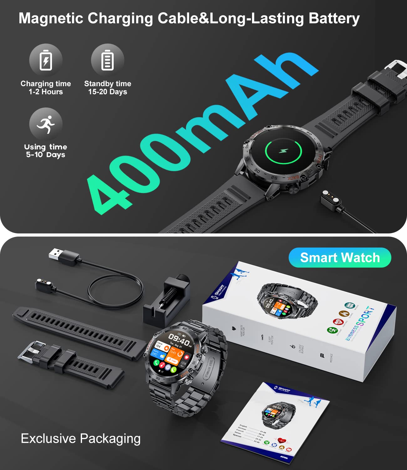 Military Smart Watch for Men, Smart Watches with Bluetooth Voice Call Compatible Android iOS Phone, Smartwatch with Heart Rate SpO2 Pressure Sleep Monitor, IP67 Waterproof Tactical Fitness Watch