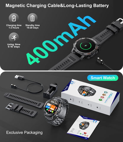 Military Smart Watch for Men, Smart Watches with Bluetooth Voice Call Compatible Android iOS Phone, Smartwatch with Heart Rate SpO2 Pressure Sleep Monitor, IP67 Waterproof Tactical Fitness Watch