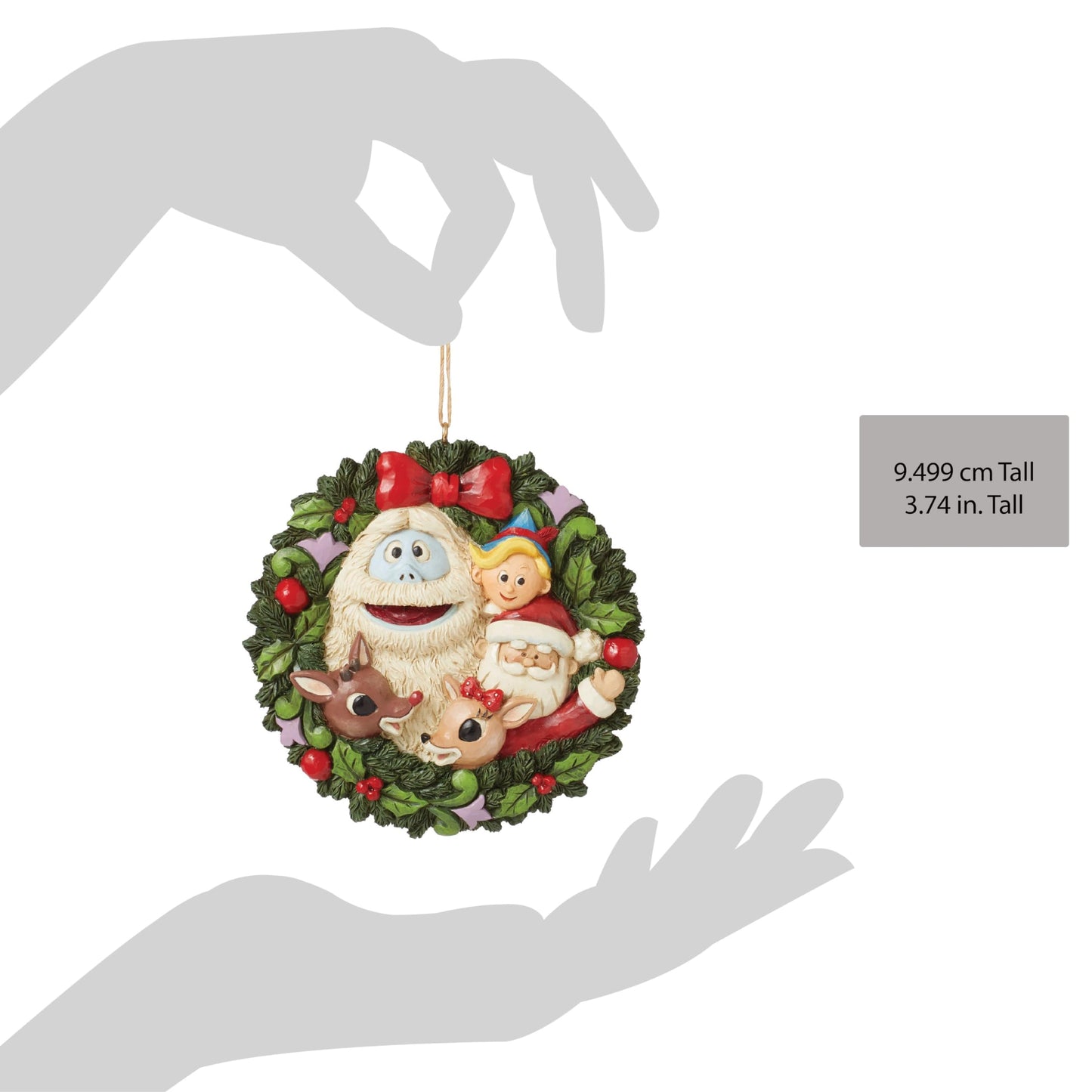 Enesco Rudolph Traditions by Jim Shore Characters in Wreath Hanging Ornament, 3.74 Inch, Multicolor