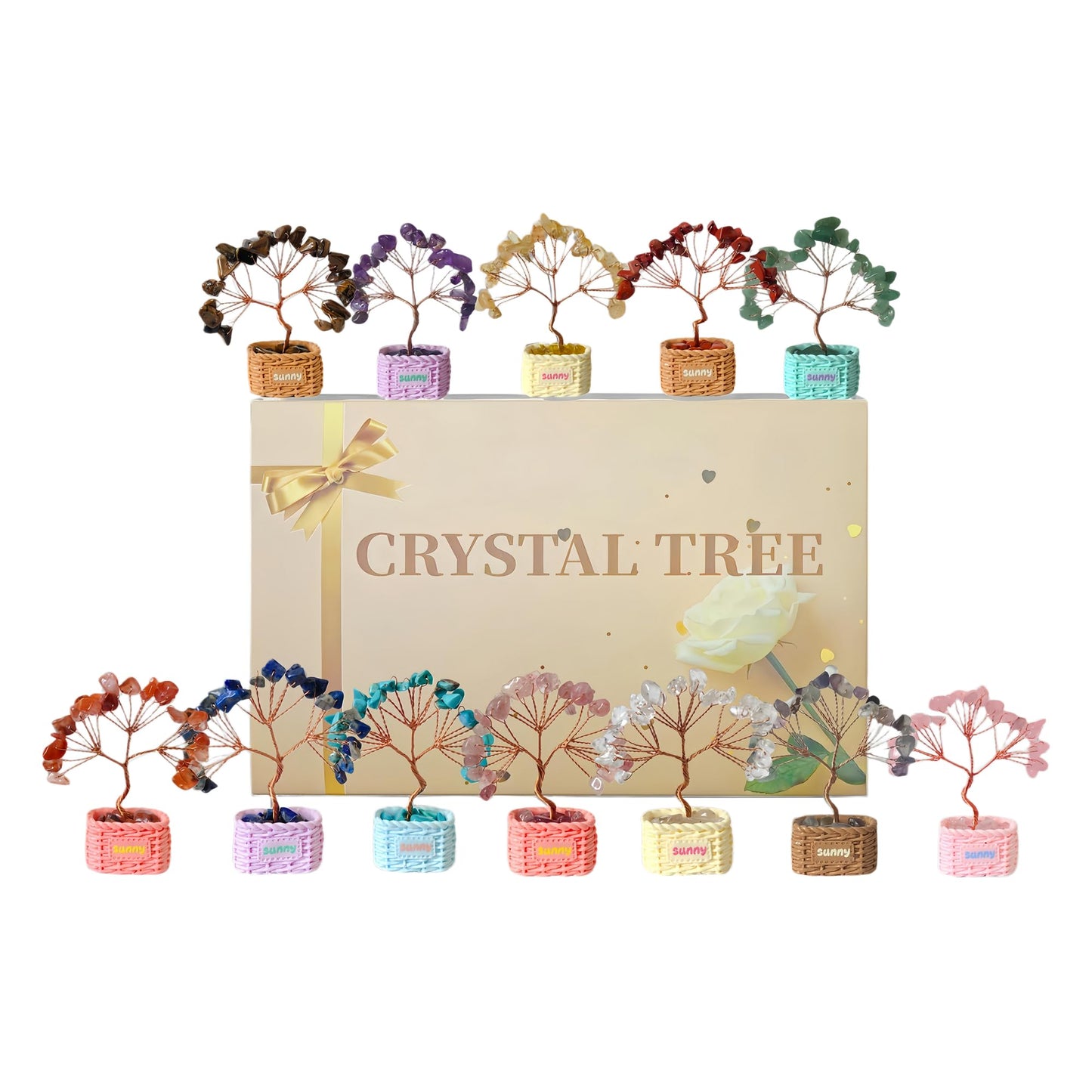 DUKIZA Crystal Tree Home Decor,12PC Small Crystal Trees of Life, Crystals Trees of Life Chakra Decor for Home, 7 Chakra Gemstone Tree Crystals Decorations Suitable for Any Place (12PC style2)