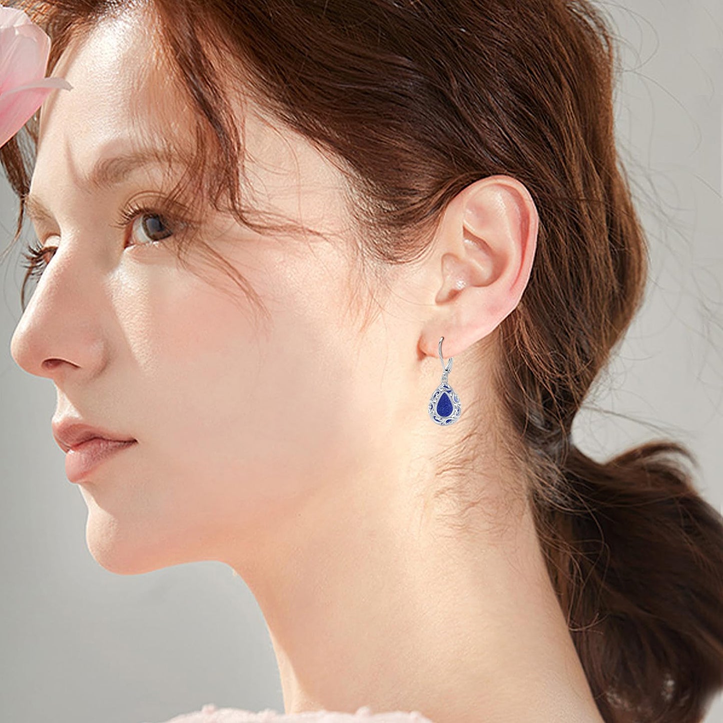 KoyeKei Lapis Lazuli Filigree Leverback Earrings for Women 925 Sterling Silver Lapis Lazuli Teardrop Dangle Drop Earrings Filigree Jewelry Graduation Birthday Gifts for Girlfriend Best Friend Her