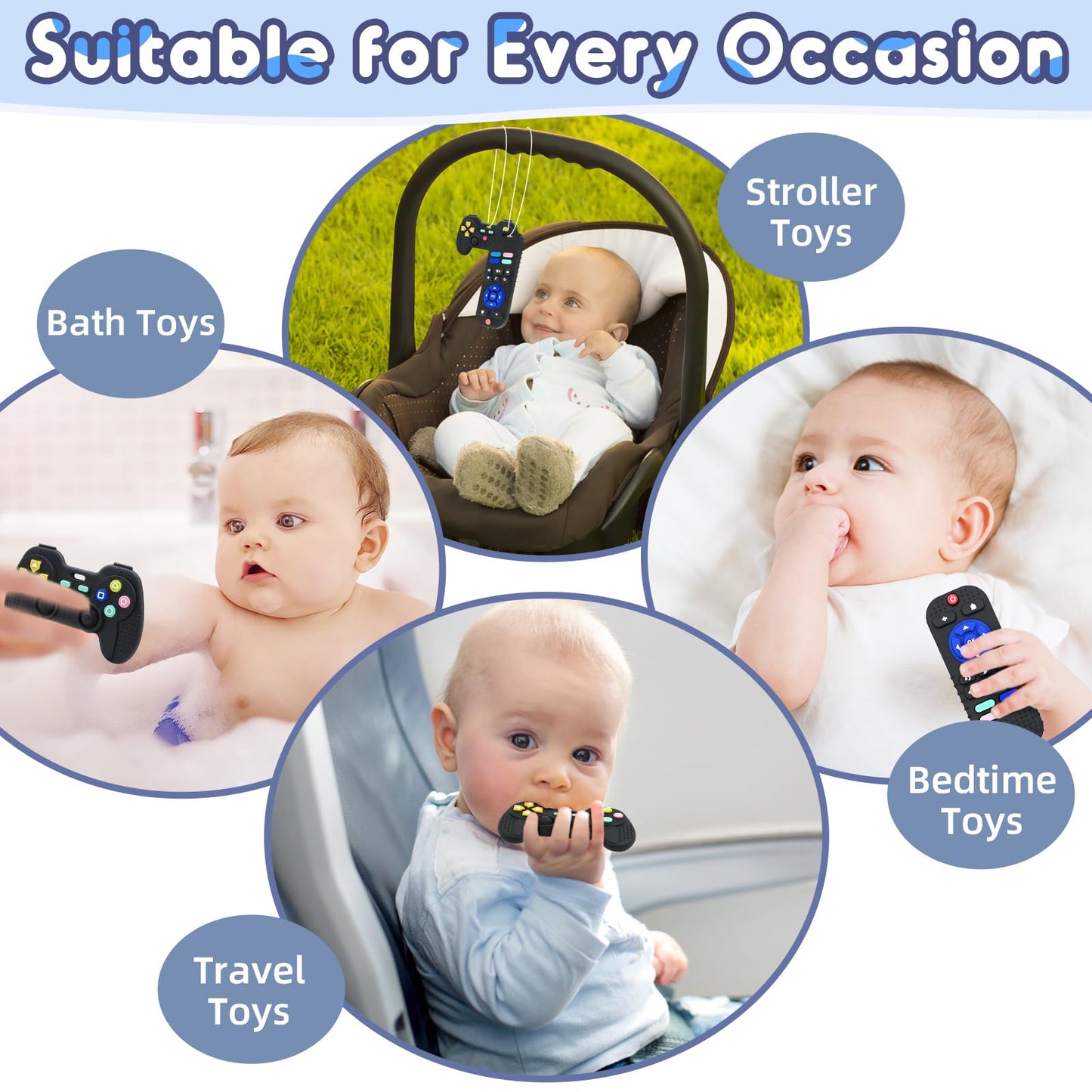 AiTuiTui Teething Relief Teethers Toys for Babies 3 6 9 12 Months Gifts, Silicone Sensory Teether Remote Control & Game Controller Baby Bath Toys for Newborn Infant Toddler Boy Girl Autism Birthday
