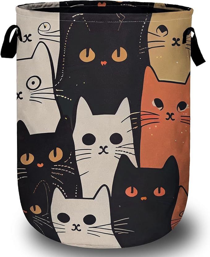 Watercolor Funny Cat Laundry Basket, Laundry Hamper Collapsible Oxford Cloth