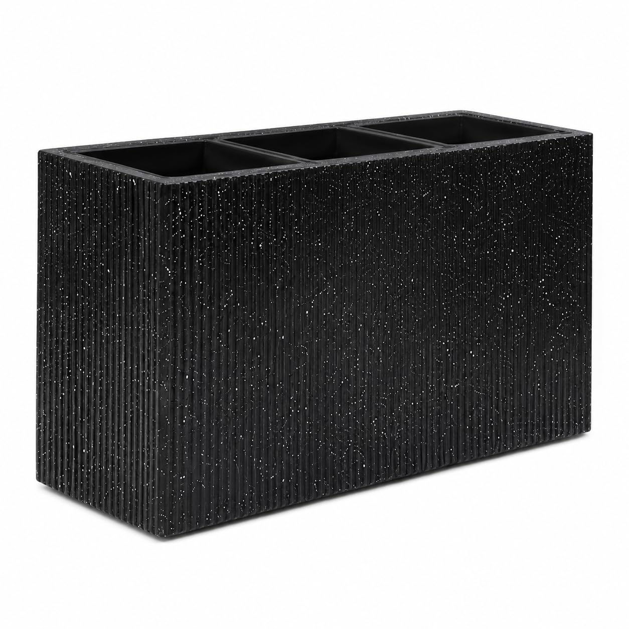 DEPLA LANE Trevano Fiberstone Rectangular Planter (26" L x 9.8" W x 15.7" H) Ribbed Finish, Removable Inner Pots, Lightweight, Durable, UV Resistant, Modern Indoor Outdoor Plant Pot (M, Ribbed Black)