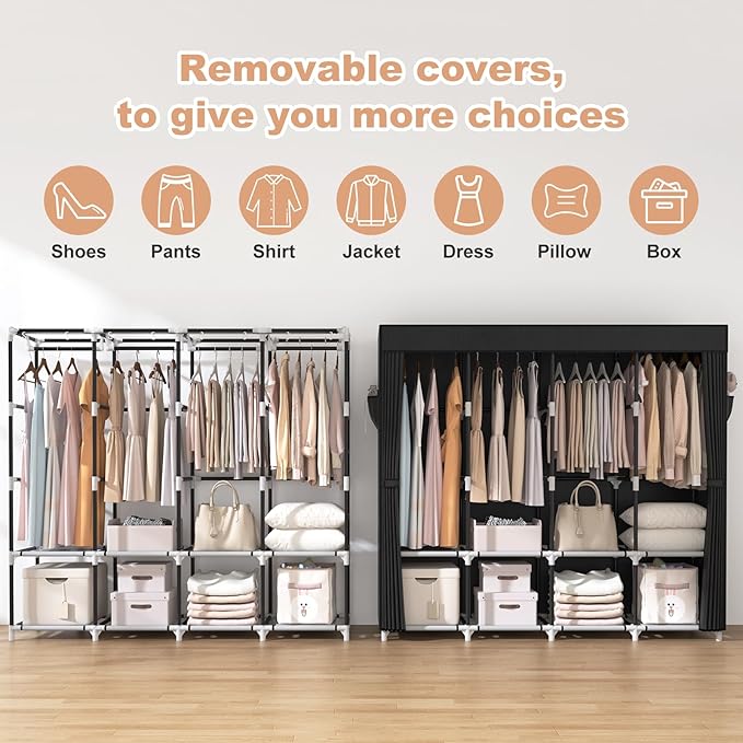 VTRIN Portable Closet for Hanging Clothes 67 Inch Wide Large Capacity Portable