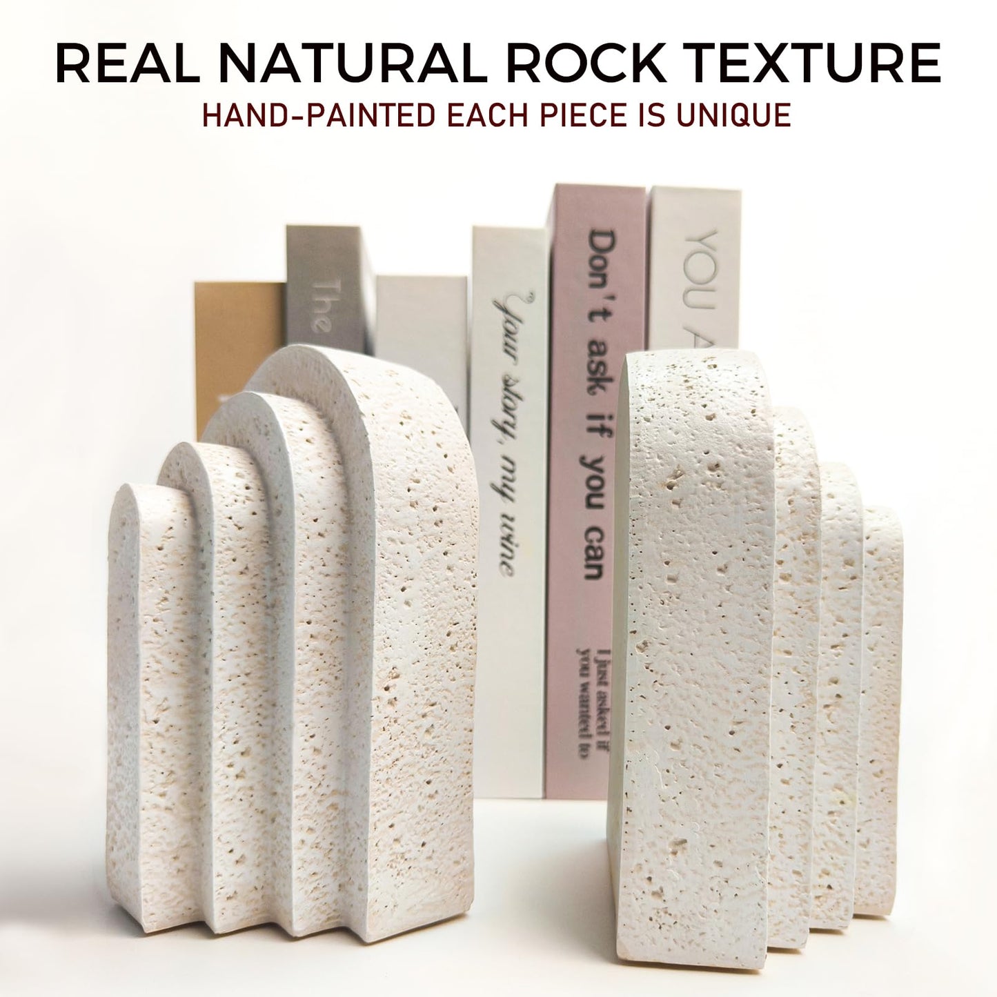 Heavy Duty Book Ends for Shelves, Decorative Book Stopper for Shelves, Resin Decor Bookends for Heavy Books, Modern Home Decor Aesthetic Bookend Aesthetically Pleasing Layered Arch Design, Set of 2
