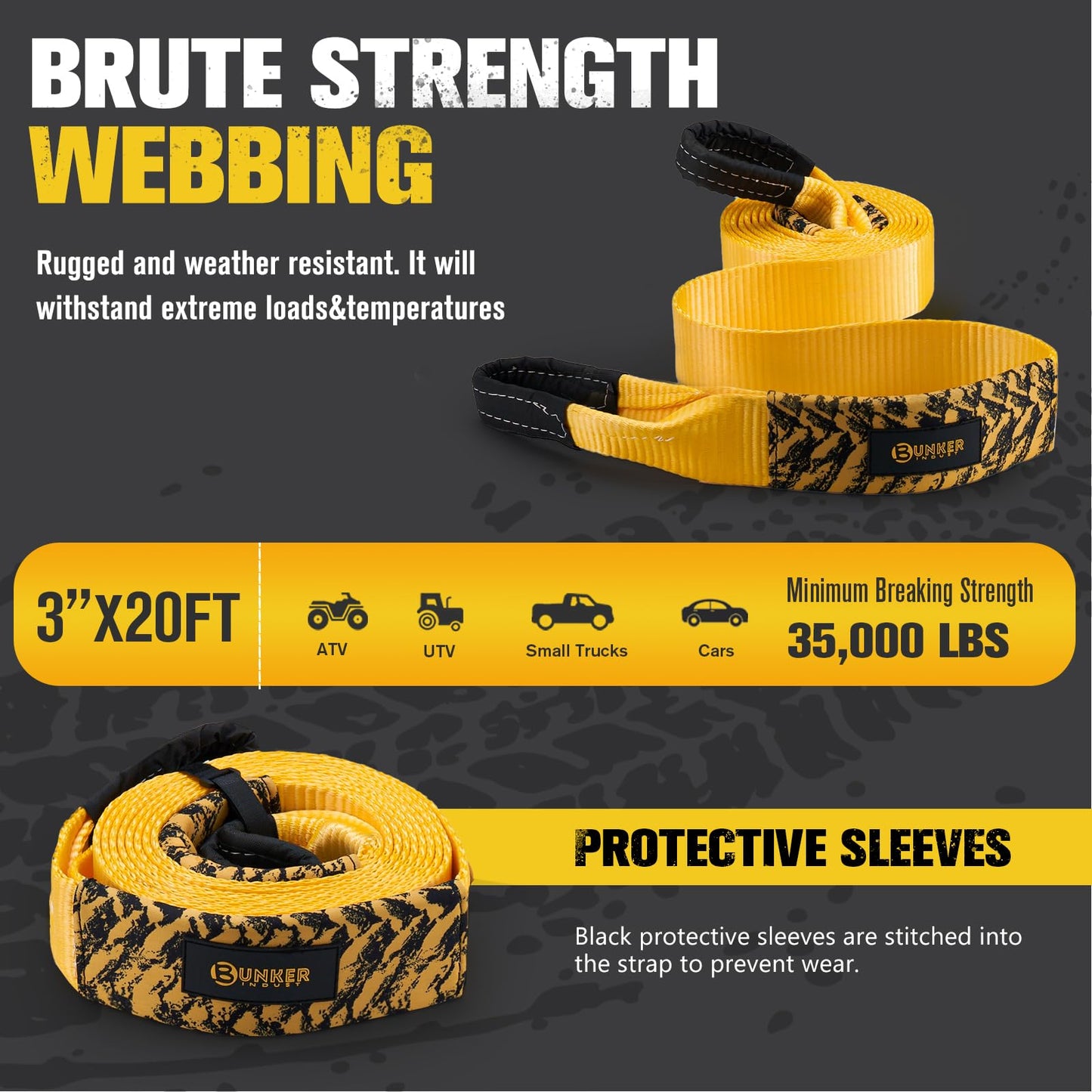 BUNKER INDUST Off-Road Traction Boards + 3" x 20ft Recovery Straps + Pair 3/4 D Ring Shackles + Bag 35,000 lbs Tree Saver Winch Strap