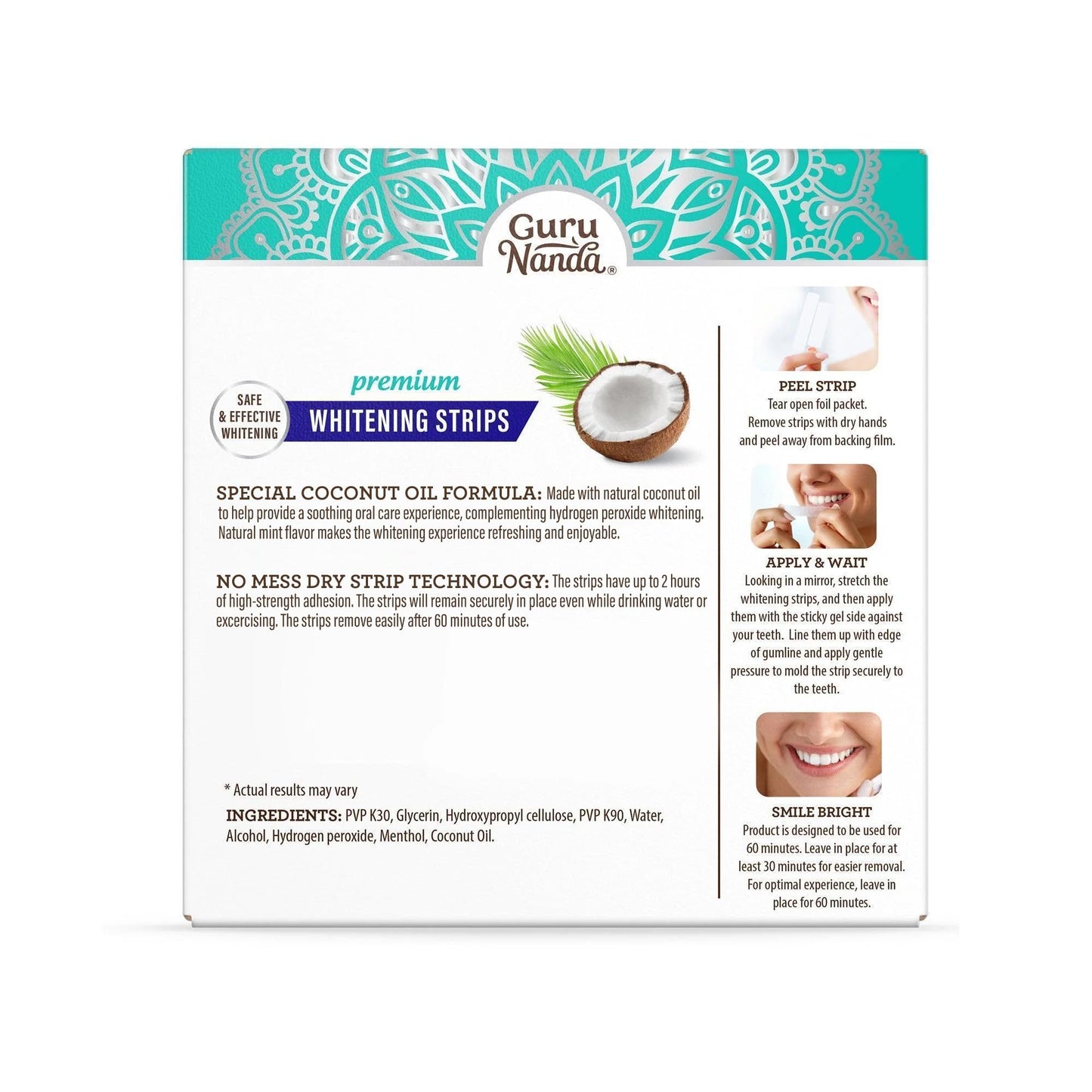 GuruNanda Teeth Whitening Strips - 16-Day Treatment with Non-Slip, Dry Strip Technology - Whitening Designed with Care for a Brighter Smile