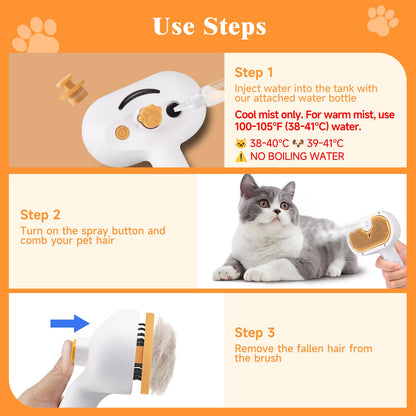 Steam Brush for Dog & Cat – 3-in-1 Pet Spray Hair Removal Comb – Pet Grooming & Shedding Steam – Includes 2*Waterless Shampoo – Water Brush for Long & Short Haired Pets – Defur Spritz Comb