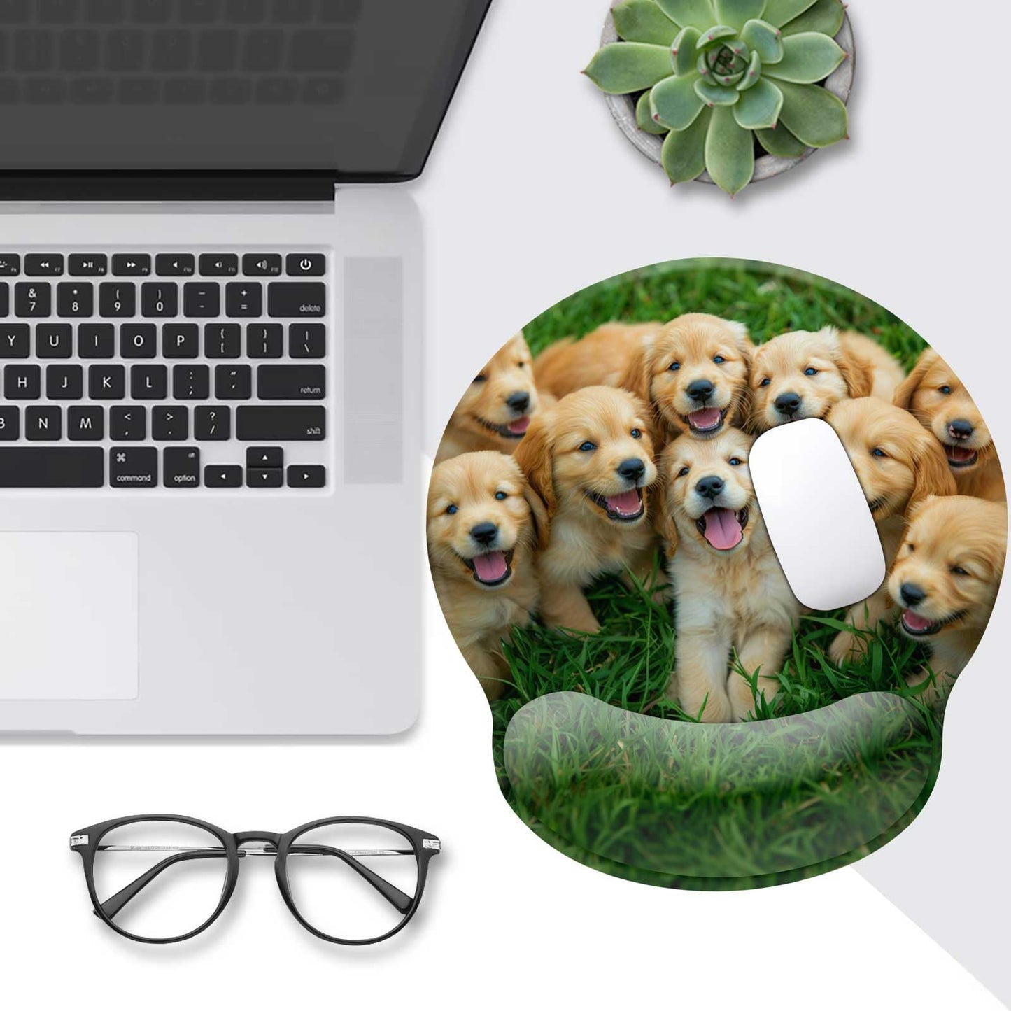 Dog Ergonomic Mouse Pad with Wrist Rest,Gaming Mouse Pad with Wrist Support, Funny Mouse Pads for Desk, Computer Mousepad with Non-Slip Pain Relief PU Base, Cute Office Desk Accessories