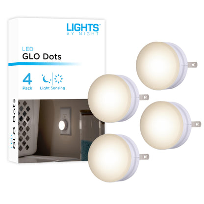 Lights By Night Mini LED Night Light, Plug-In, Dusk To Dawn Sensor, Warm White, Compact, Ambient Lighting, LED Lights for Bedroom, Bathroom, Nursery, Hallway, Kitchen, 45084, 4 Pack