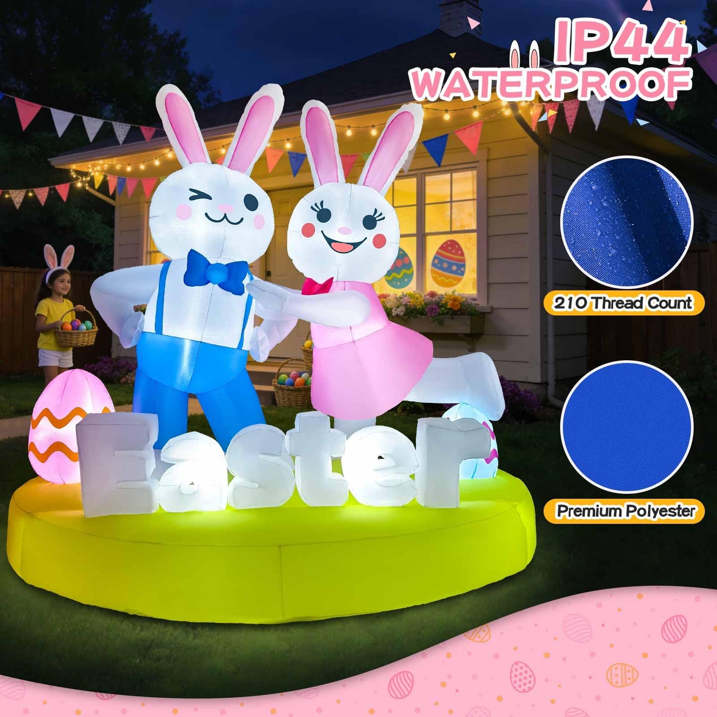 6FT Easter Inflatables Outdoor Decoration Inflatable Bunny Lover Dancing Built in LED Lights Bunny Blow Up Yard Decoration for Lawn Garden Holiday Party(with Storage Bag)
