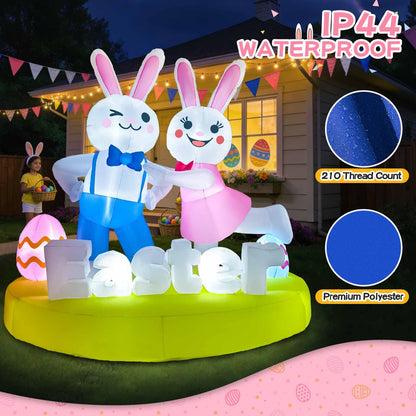 6FT Easter Inflatables Outdoor Decoration Inflatable Bunny Lover Dancing Built in LED Lights Bunny Blow Up Yard Decoration for Lawn Garden Holiday Party(with Storage Bag)