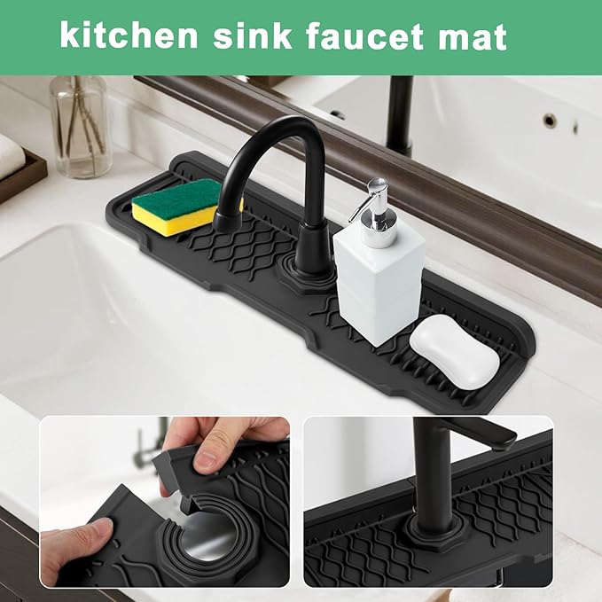 17 Inch Faucet Mat For Kitchen Sink Splash Guard Behind Faucet, ，5°Slope Fast