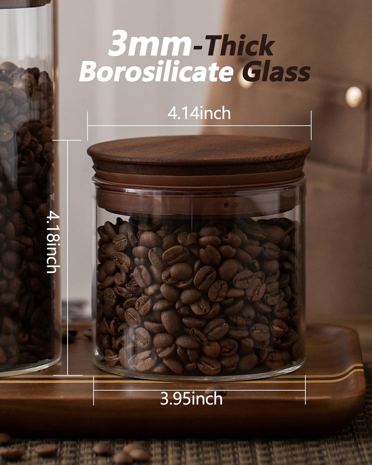 BOILMERIT 17 oz Coffee Canister with Scoop and Wooden Lids, Airtight Glass Coffee Beans Storage Container Sets of 2 for Ground Coffee,Food Storge Jars for Ground Coffee Bar Cereal Snack