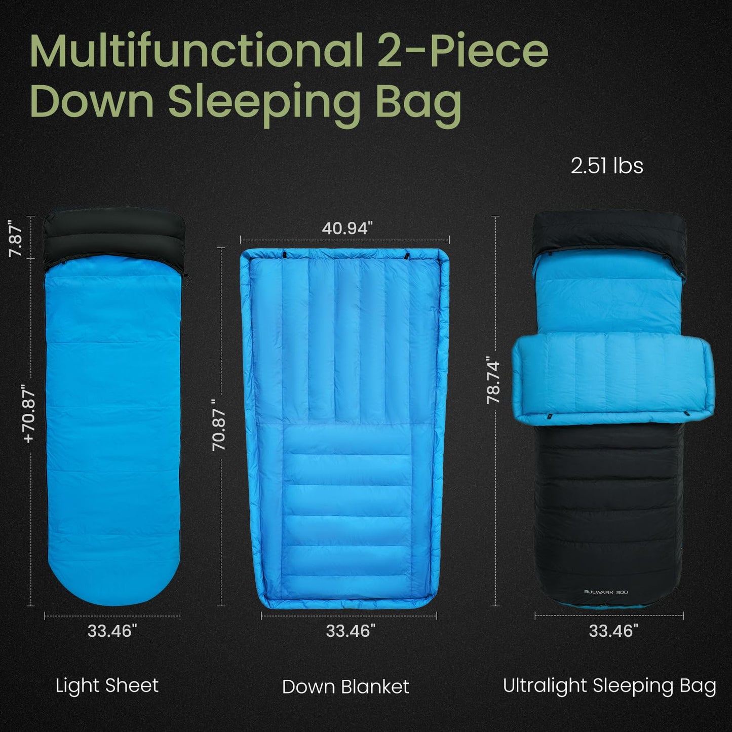 ATEPA Ultralight Down Sleeping Bag for Adults, 650FP Recycled 3 Season Backpacking Sleeping Bag with Pad Attachment System & Compression Sack for Camping Hiking, Comfort 50°F, Bulwark 300 Black