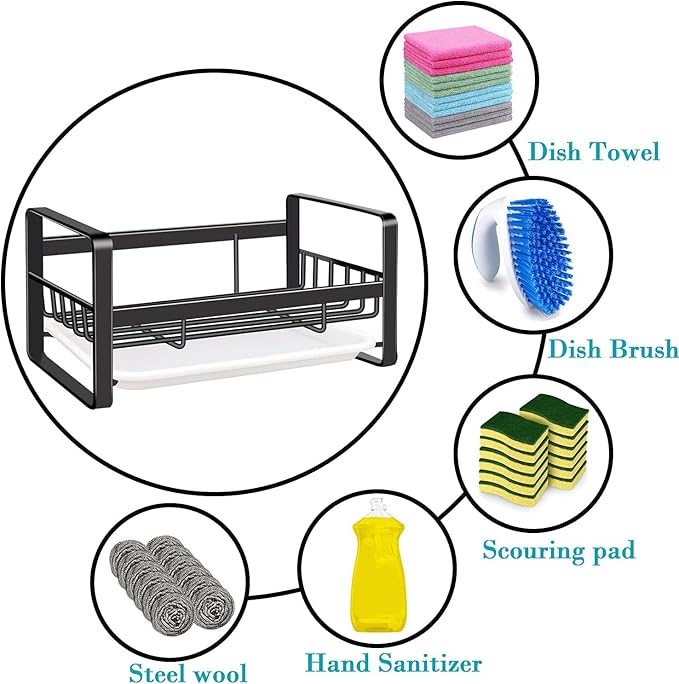 VANTEN Kitchen Sink Caddy Sponge Holder Organizer, Sink Tray Drainer Rack