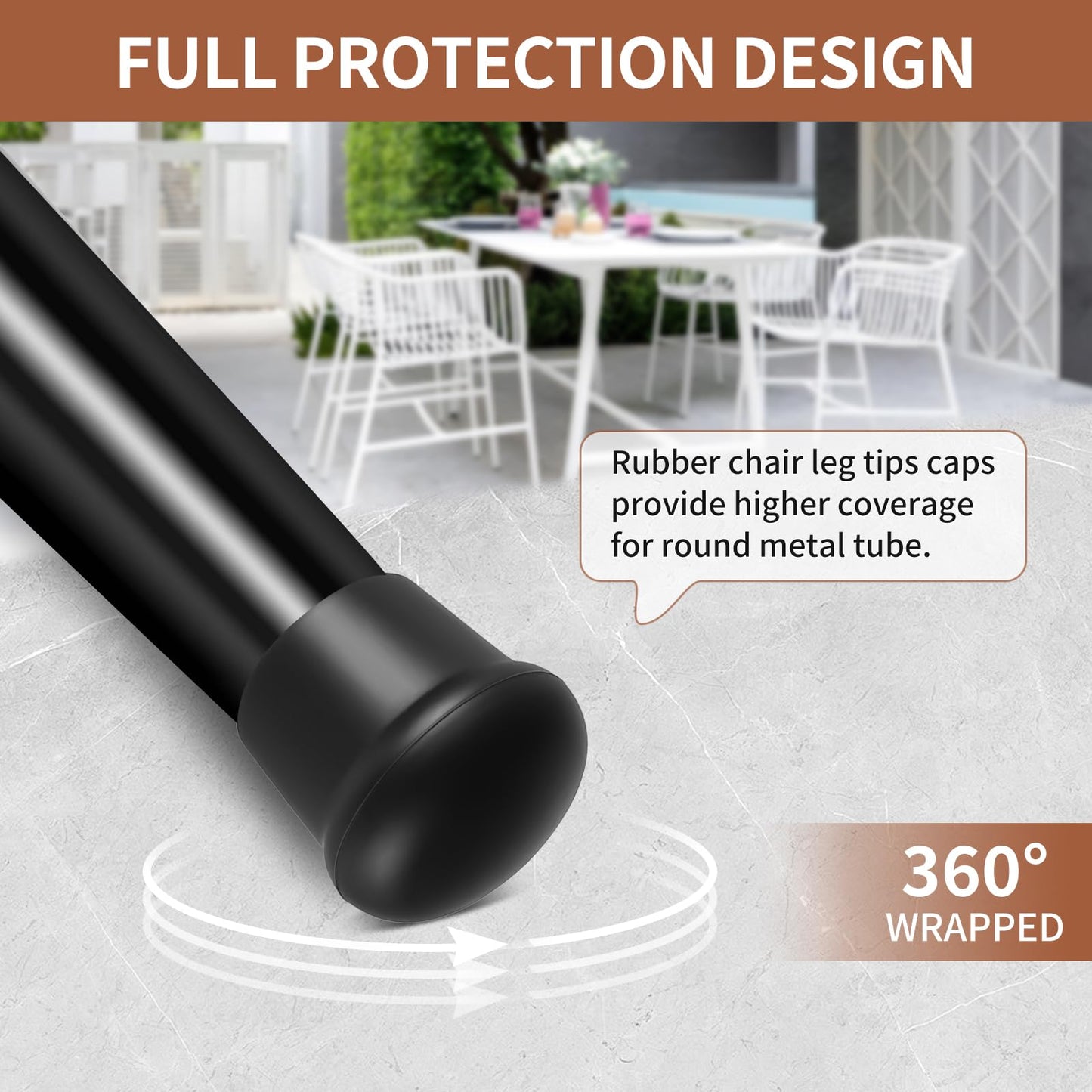 Ezprotekt 1" Rubber Chair Leg Caps, 24 Pcs Round Non-Slip Chair Leg Floor Protectors, Furniture Stool Leg Feet Covers for Bar, Tables, Patio Metal Legs, Black (M Fit: 0.87" - 1")