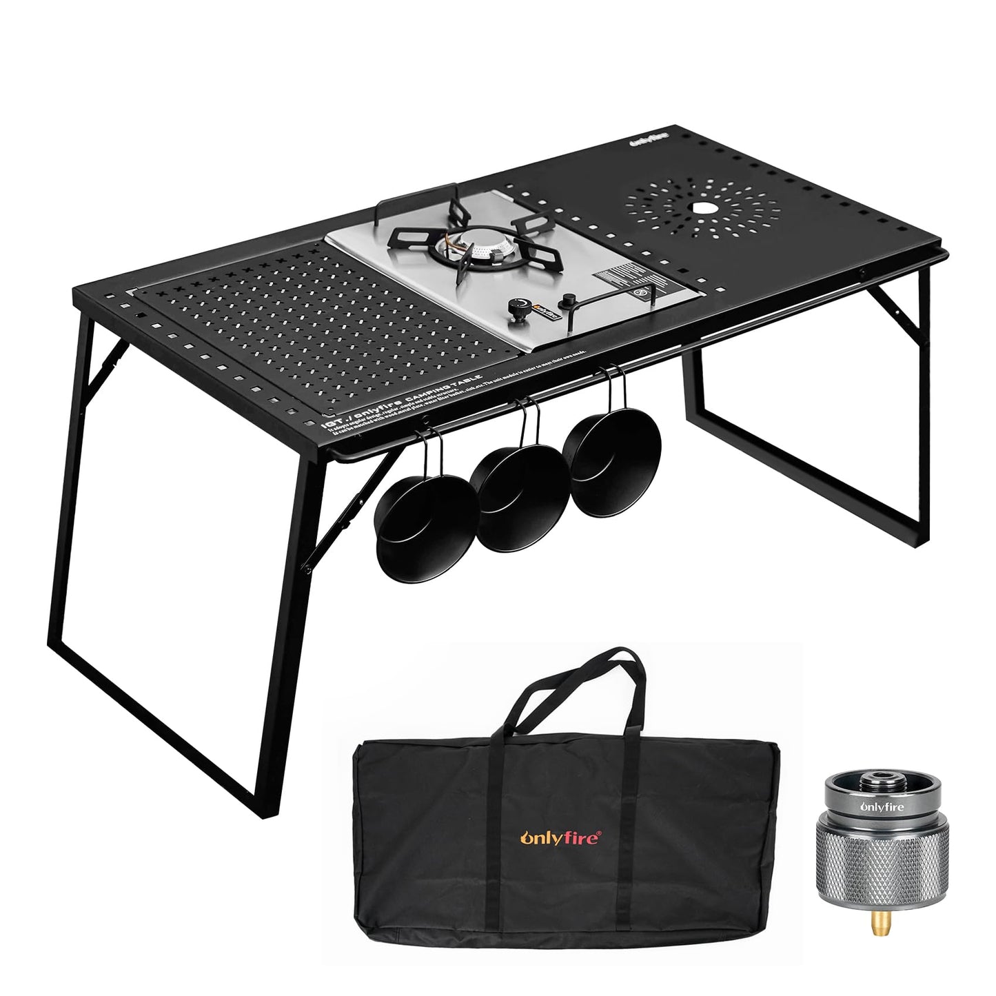 ONLYFIRE OUTDOOR LIVING IGT Camping Table Kit with Propane Gas Stove & Carry Bag, Portable Folding Camp Table, IGT Unit Combination Combo for Picnic, RV, Tailgating, Patio, Backyard, GS337