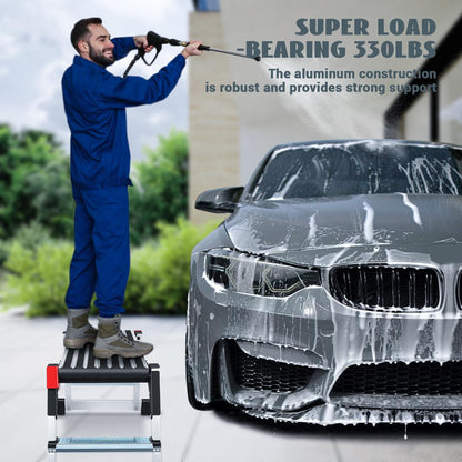 Work Platform, Aluminum Step Ladder, 36"×12"×18" Step Platform Non-Slip, Heavy Duty Folding Work Bench 330 lbs Load Capacity for Washing Vehicles, Cleaning, Painting