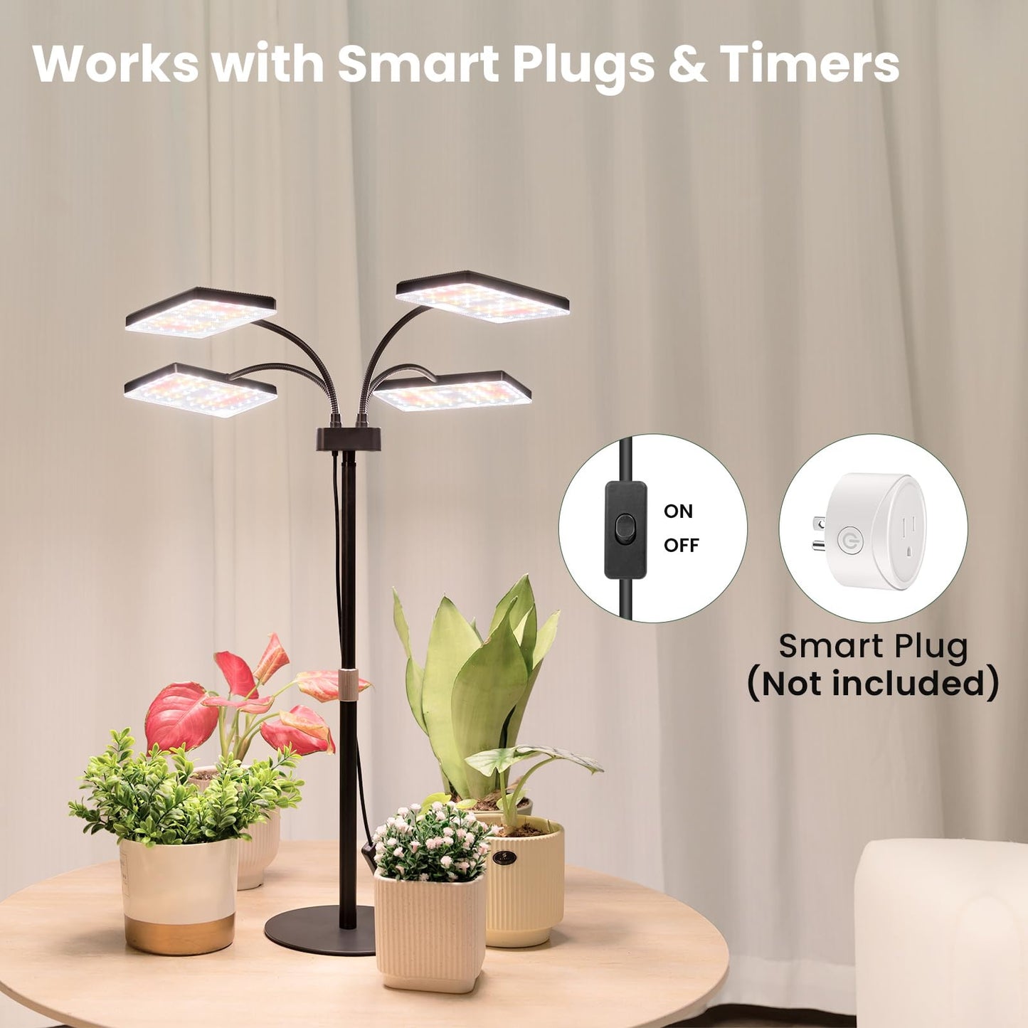 LBW Desk Grow Light for Indoor Plants, Full Spectrum Desk Plant Lamp with 4 Adjustable Goosenecks, Wide Coverage, Plug & Play, for Seedlings, Succulents & Houseplants