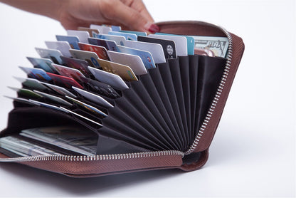 Buvelife Credit Card Wallet Leather RFID Wallet with Zipper for Women or Men, Huge Storage Capacity Credit Card Holder (Coffee), Coffee, Rfid Wallet