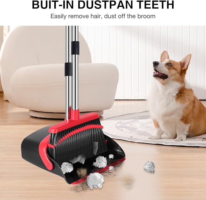 NACENA Broom and Dustpan Set, 52-in Long Adjustable Handle Broom Dustpan Combo