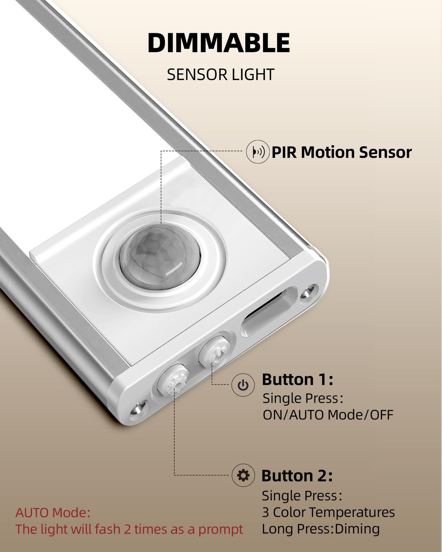 Under Cabinet Lighting Wireless,Rechargeable Battery Motion Sensor Light Indoor,LED Closet Lights USB Charging,3 Color Dimmable Under Cabinet Lights for Kitchen, Cabinet, Wardrobe (3 Pcs)12in