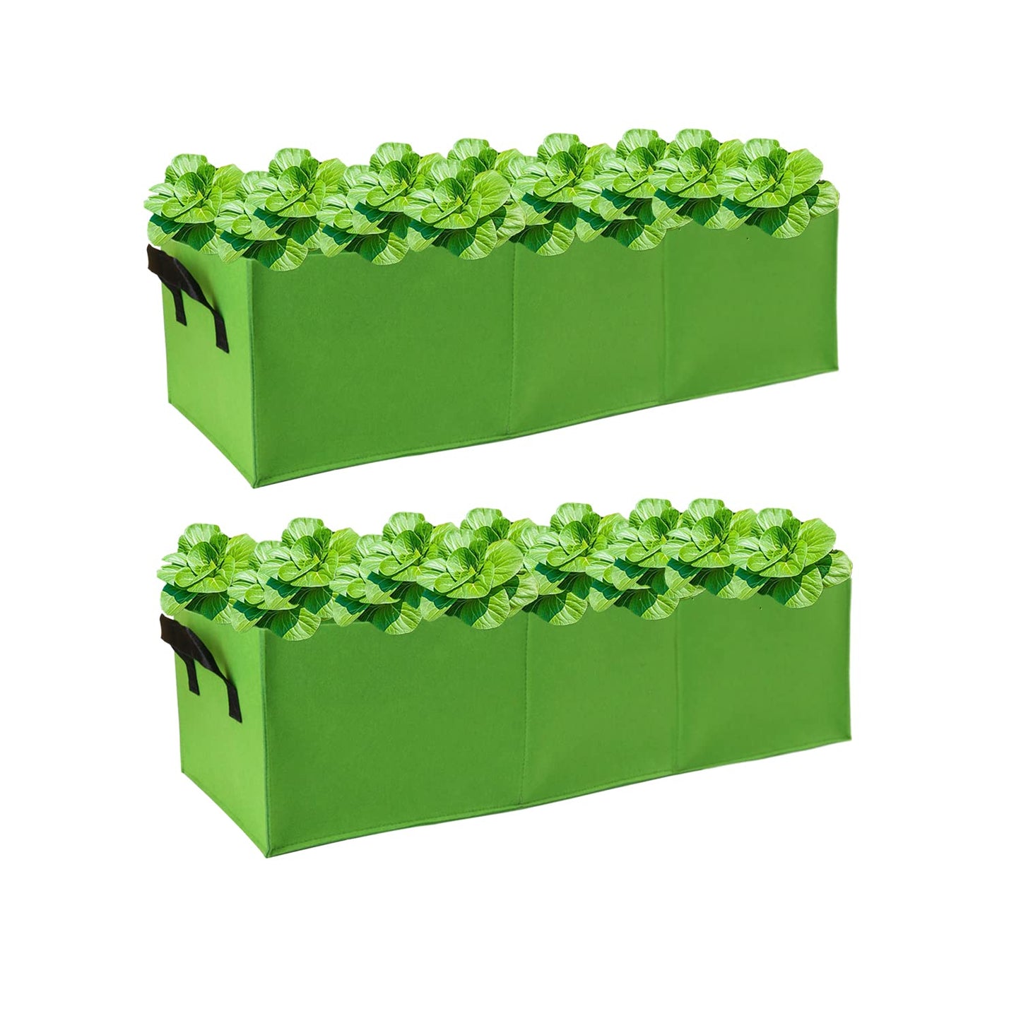 Namzi Plant Grow Bags, 10 Pack Fabric Raised Planting Bads, 3 Holes Rectangle Grow Bag, 15 Gallon Breathable Potato Tomato Planter Pots for Outdoor Vegetables Plant Flowers (Green)