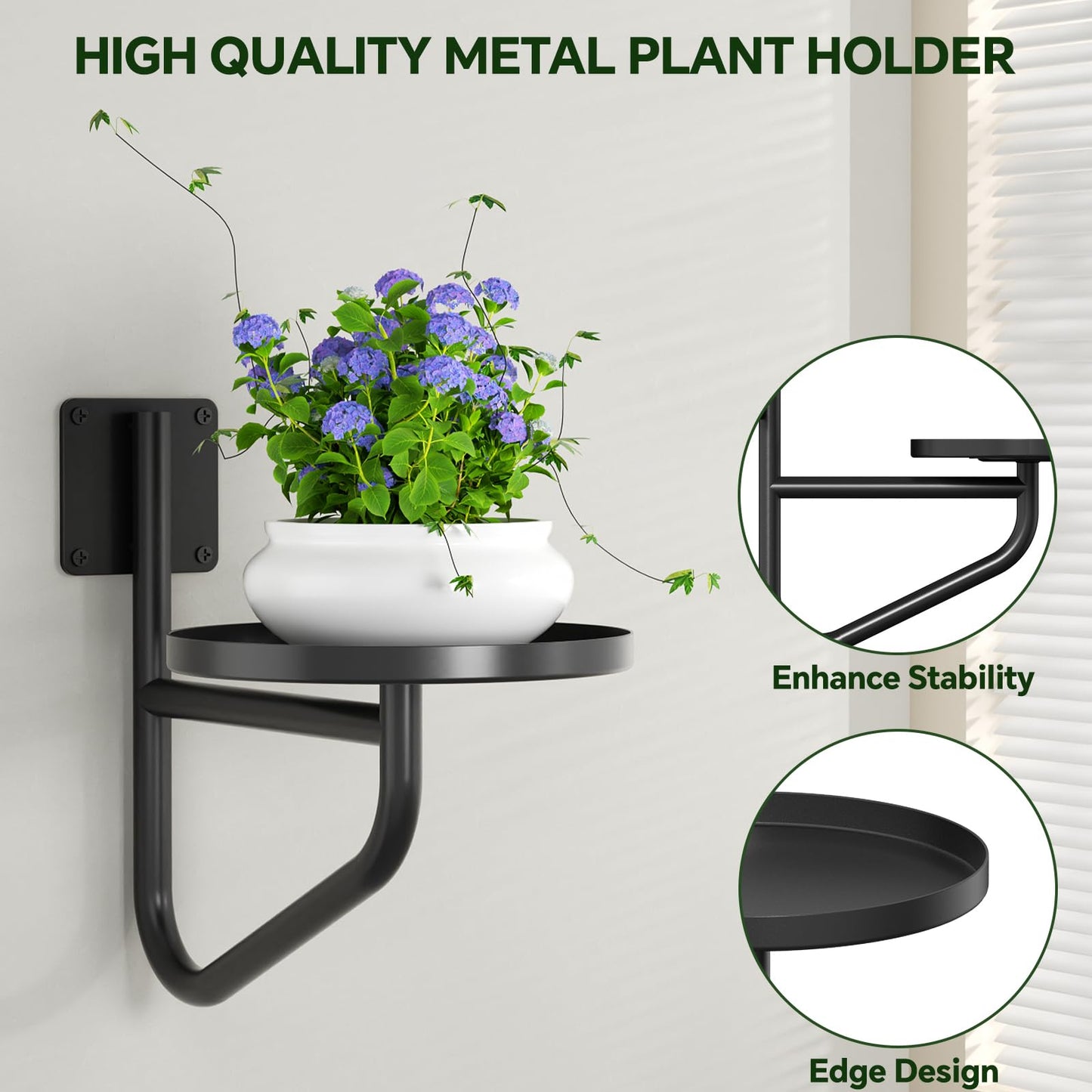 IMAGOA Wall Plant Holder, Metal Wall Planters for Indoor Plants Wall Mounted Plant Holder Hanging Planters Window Plant Shelves Plant Hanger for Home Decor Living Room, Office, Outdoor (3 Pack)