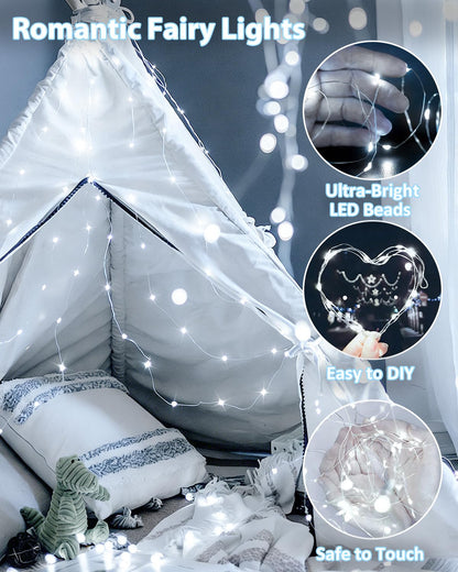 4 Pack 60 LED Fairy Lights Battery Operated with Timer, 20FT Waterproof String Lights Indoor Outdoor, Cuttable Battery Light for Home Bedroom Wedding DIY Centerpiece Christmas Decorations (Cool White)