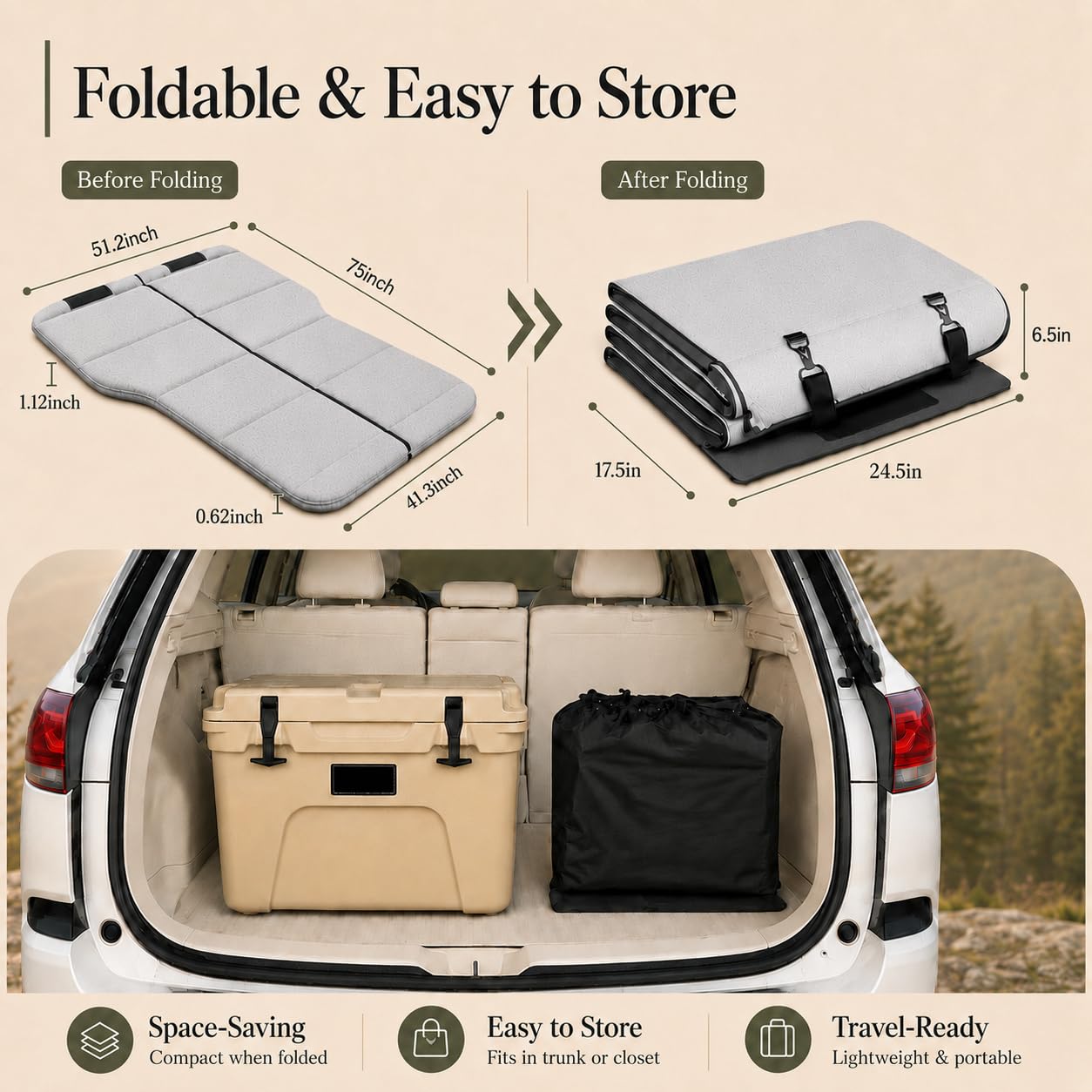 MGRFTOX Car Mattress Non-Inflatable Car Camping Mattress, Foldable Trunk Sleeping Pad with Split Design, Portable Car Bed for Road Trips, Camping, Travel, for Jeep Cherokee 2014-2023，for Jeep