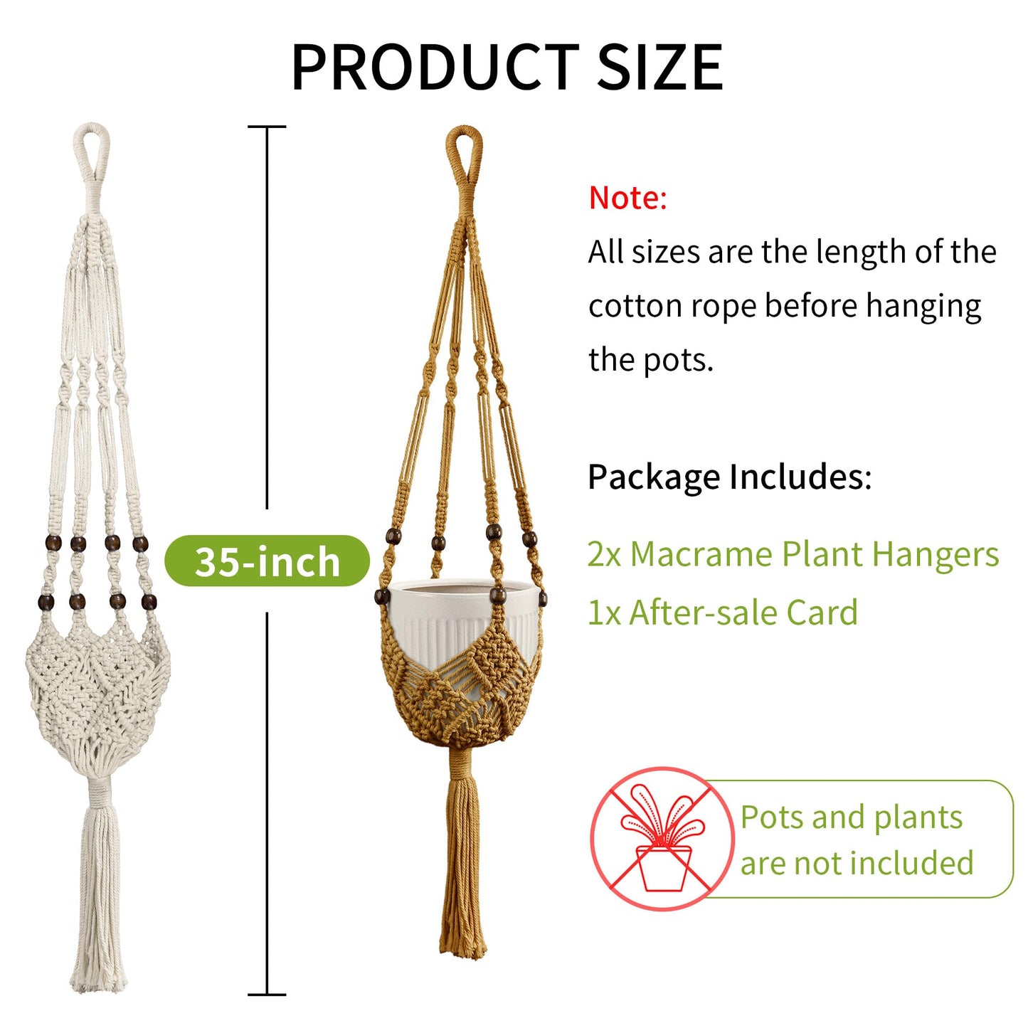 IDEEEPAN Macrame Plant Hanger - Fits 3 to 6 inches Pots for Indoor Outdoor, 35 Inch, Set of 2, Ivory (POTS NOT Included)