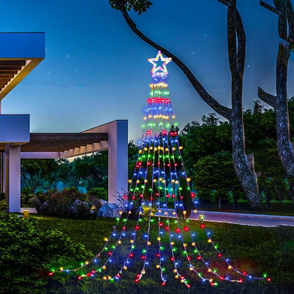 Christmas Decorations Star String Lights,320 LED Outdoor Christmas Tree Lights with 13" Topper Star,8 Modes Waterproof Hanging Fairy Twinkle Lights for Xmas New Year Party Holiday