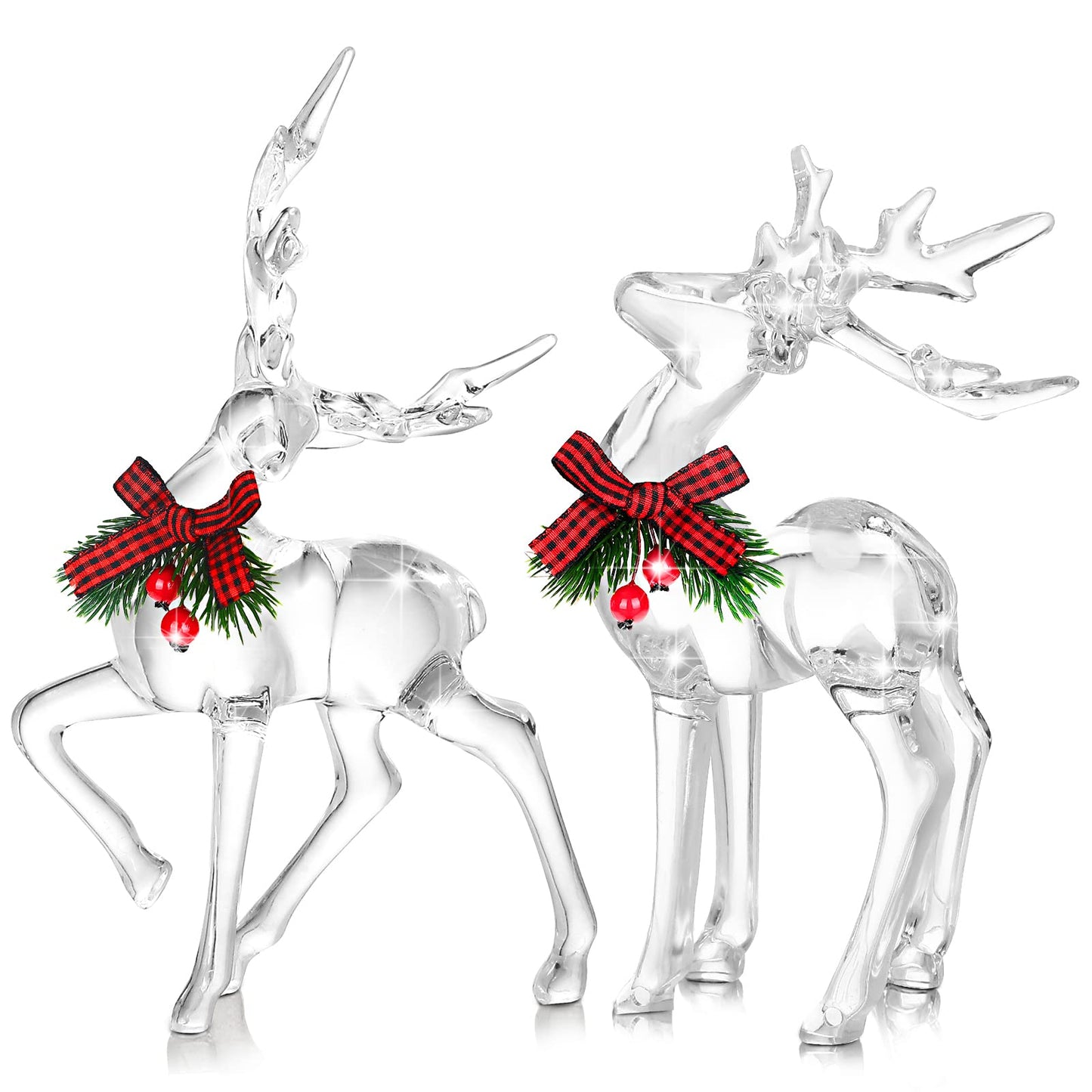 Bucherry 2 Pcs Christmas Reindeer Figurines Decoration Acrylic Deer Decor Christmas Holiday Reindeer Figurine Statues with Red Berries Bow Home Xmas Deer Decor Holiday Party Supplies(Basic Style)