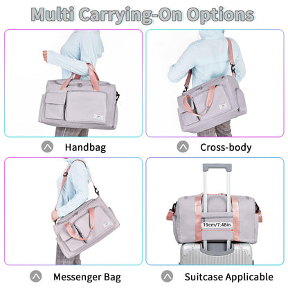 FIORETTO Women's Gym Duffle Bag with Shoes Compartment, 30L Capacity, Ideal for Travel, Gym, Sports, Duffel, Weekender, with Toiletry Bag, Grey & Pink