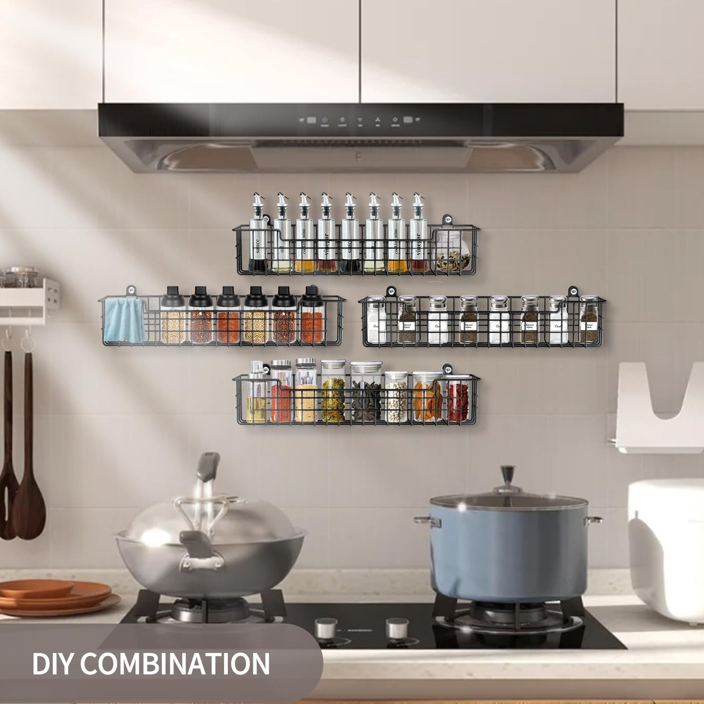 GUUKAR Spice Rack Organizer Wall Mount, Spice Organization Storage Shelf for Cabinet Door, 2 Packs Wall Spice Rack Saving Space for Kitchen, Black