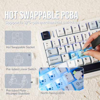 EPOMAKER AULA F75 Wireless Mechanical Gaming Keyboard, 75% Layout with Knob, Creamy Gasekt-Mount with Sound-Dampening, RGB, Hot-Swap, Bluetooth/2.4Ghz (Light Blue, Reaper Switch)