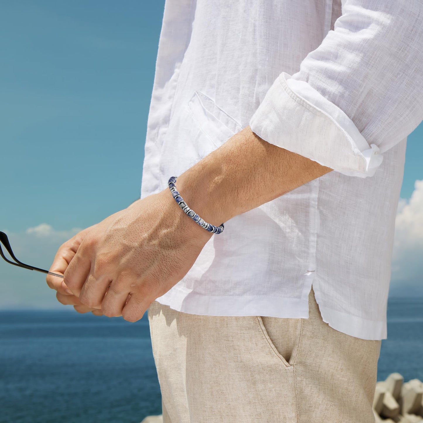 SIUMAL Mens Bracelet, Boho Stainless Steel Bracelets for Men, Beaded Bracelets, Jewelry Gifts for Husband, Father, Friends